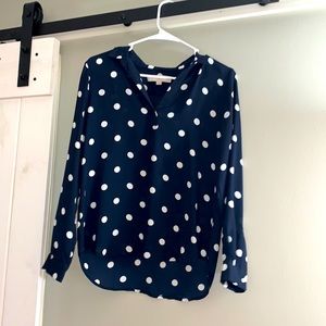 Loft Navy and White Polka Dot Blouse